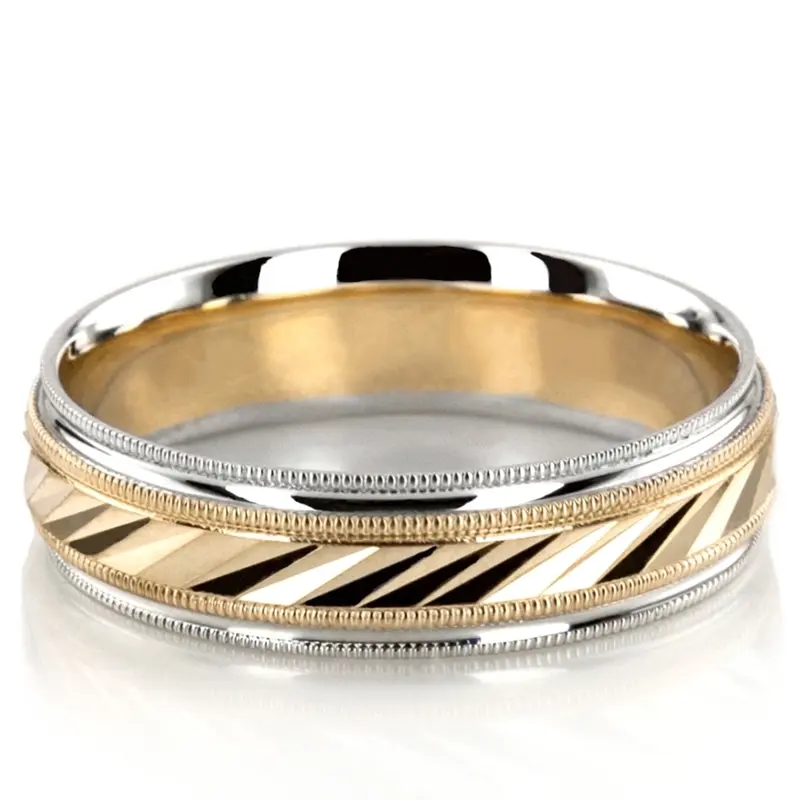 10K white-yellow-white gold 6mm. high polish basic-carved-diamond-cut-wedding-ring - alternate view 2