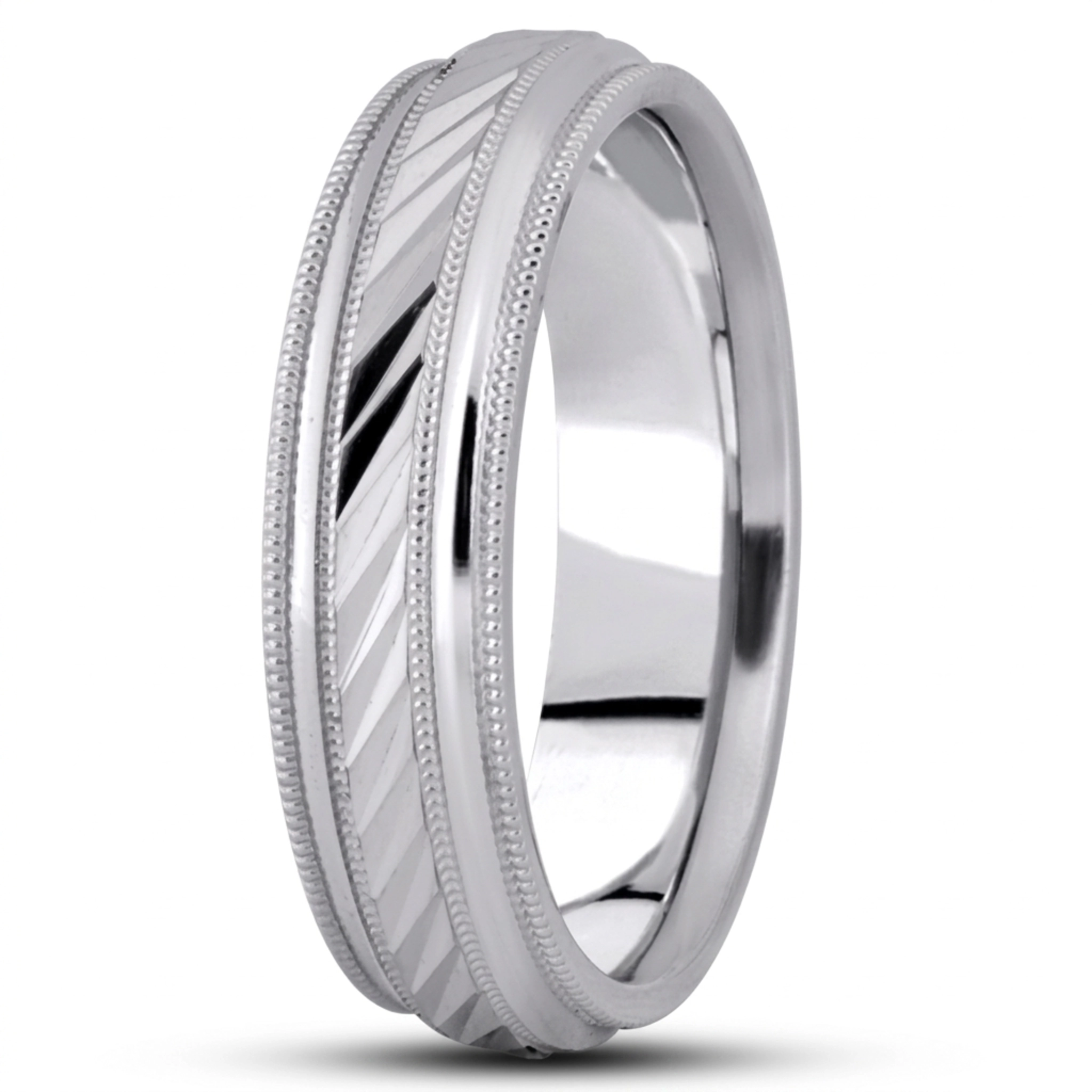 10K white gold 6mm. high polish basic-carved-diamond-cut-wedding-ring - alternate view 4