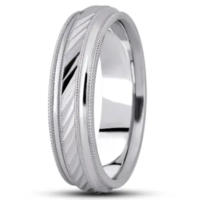 10K white gold 6mm. high polish basic-carved-diamond-cut-wedding-ring - alternate view 4 thumbnail