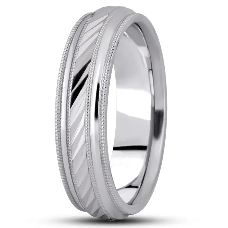 10K white gold 6mm. high polish basic-carved-diamond-cut-wedding-ring - alternate view 4