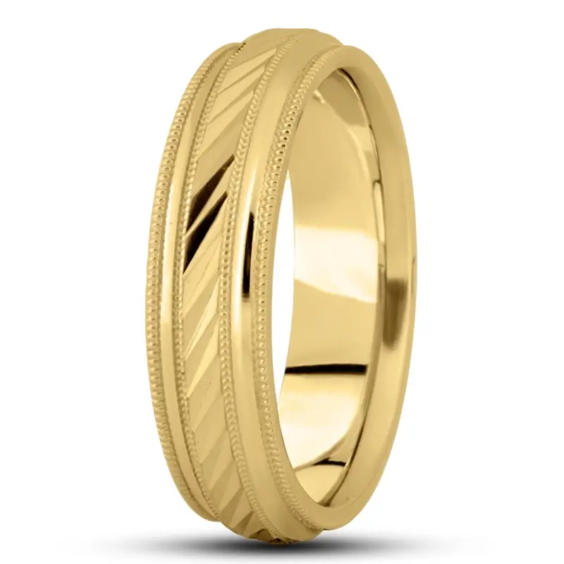 10K yellow gold 6mm. high polish basic-carved-diamond-cut-wedding-ring - alternate view 5