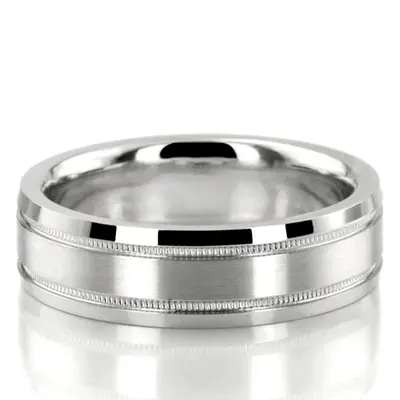 10K white gold 6mm. satin diamond-cut-wedding-ring - main view thumbnail