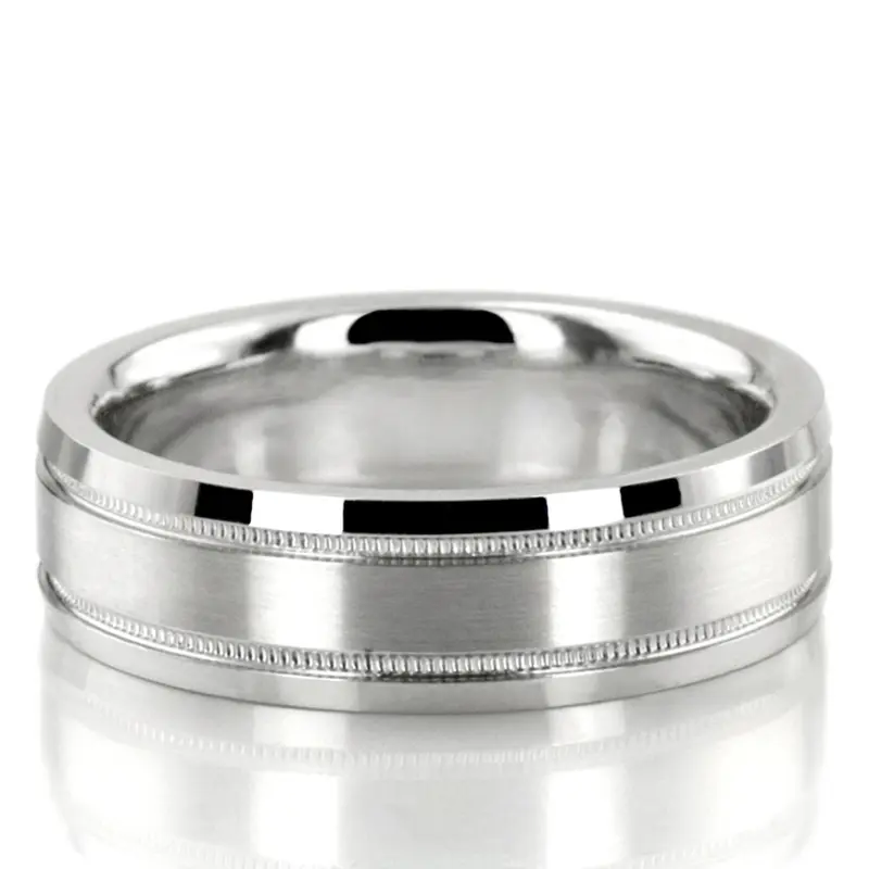 10K white gold 6mm. satin diamond-cut-wedding-ring - main view