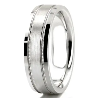 10K white gold 6mm. satin diamond-cut-wedding-ring - alternate view 3 thumbnail