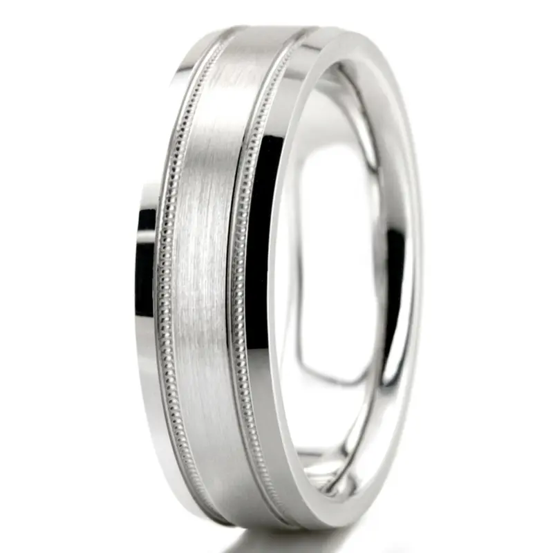 10K white gold 6mm. satin diamond-cut-wedding-ring - alternate view 3