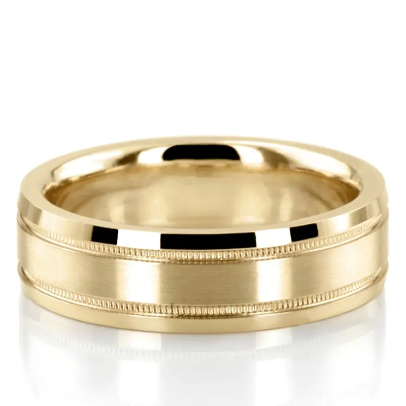 10K yellow gold 6mm. satin diamond-cut-wedding-ring - alternate view 2