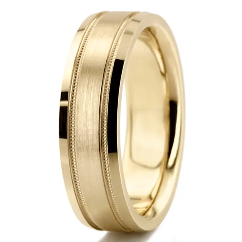10K yellow gold 6mm. satin diamond-cut-wedding-ring - alternate view 4