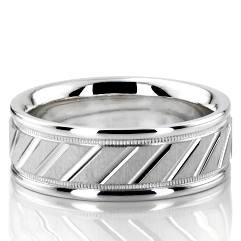 10K white gold 7mm. cross satin diamond-cut-wedding-ring - main view