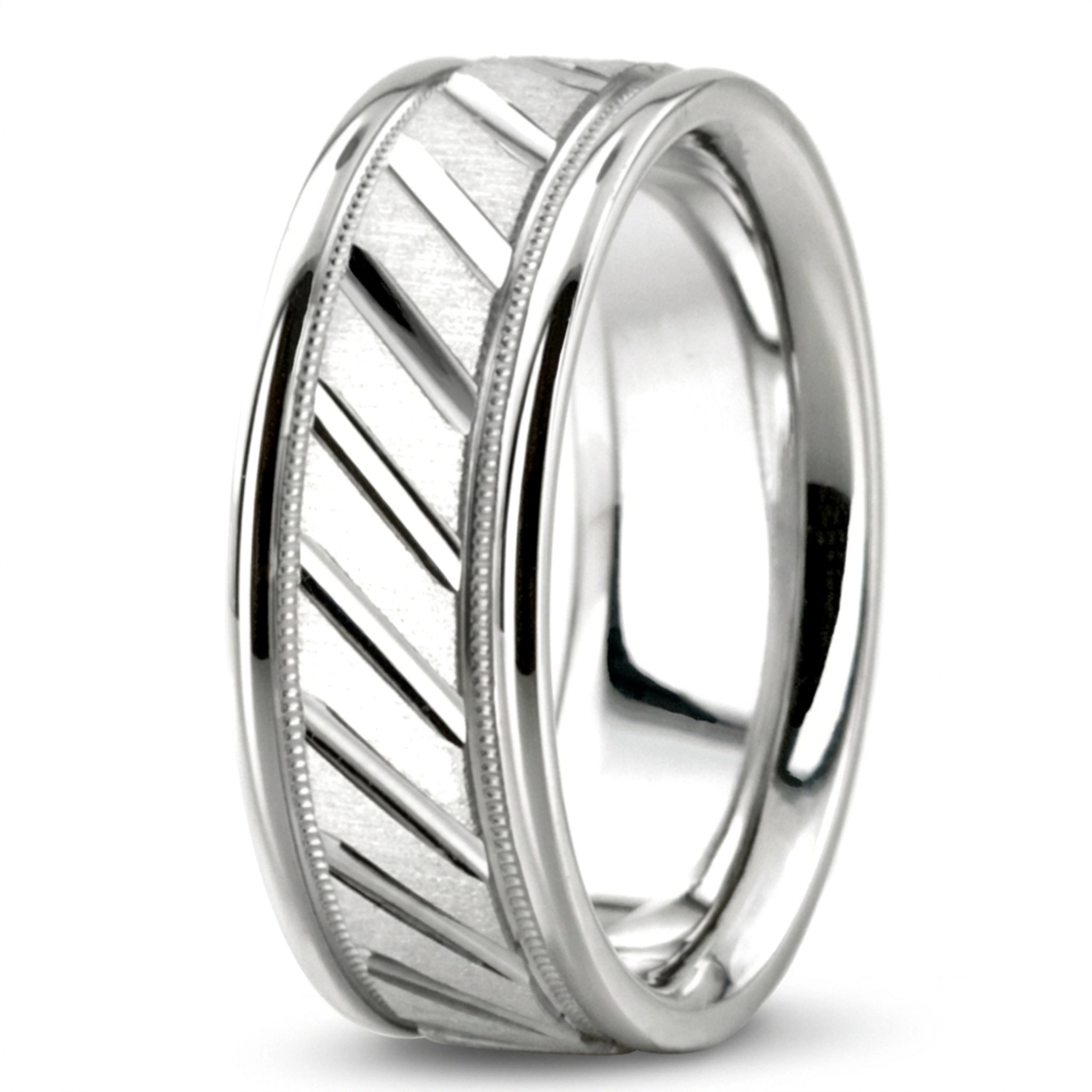 10K white gold 7mm. cross satin diamond-cut-wedding-ring - alternate view 4