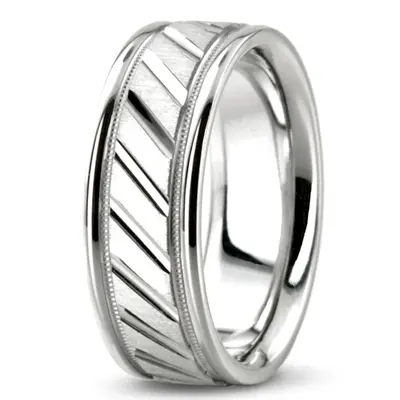 10K white gold 7mm. cross satin diamond-cut-wedding-ring - alternate view 4 thumbnail