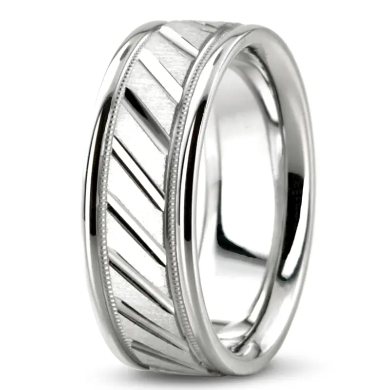 10K white gold 7mm. cross satin diamond-cut-wedding-ring - alternate view 4