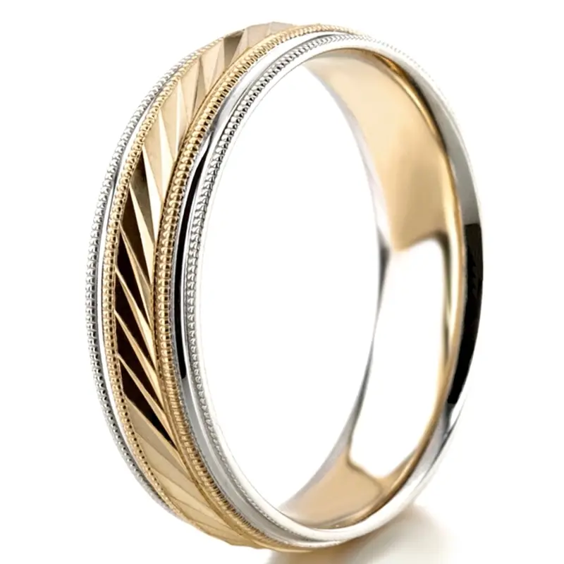 10K white-yellow-white gold 6mm. high polish basic-carved-diamond-cut-wedding-ring - alternate view 6