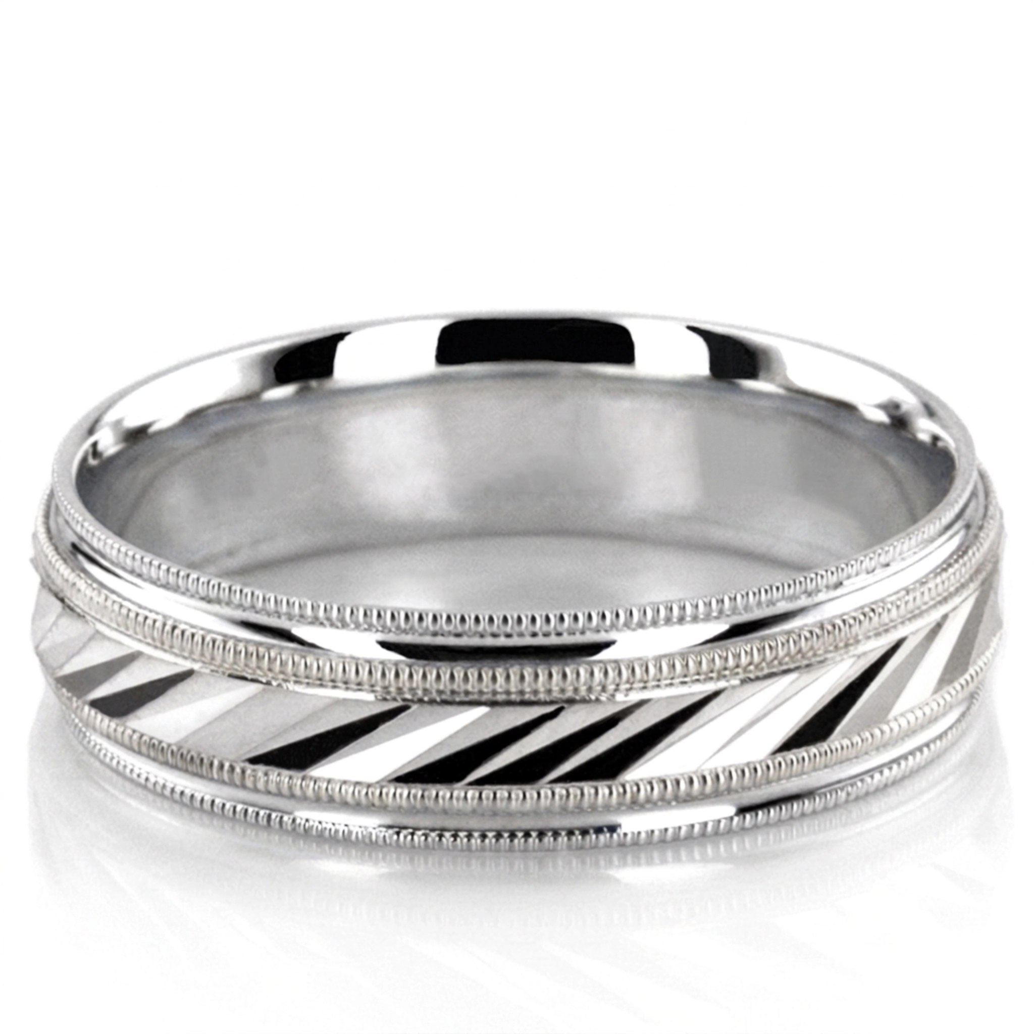 10K white gold 6mm. high polish basic-carved-diamond-cut-wedding-ring - main view