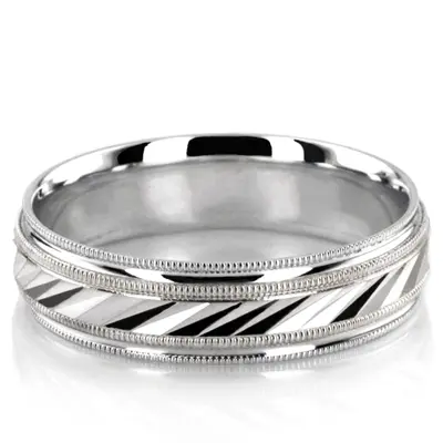 10K white gold 6mm. high polish basic-carved-diamond-cut-wedding-ring - main view thumbnail