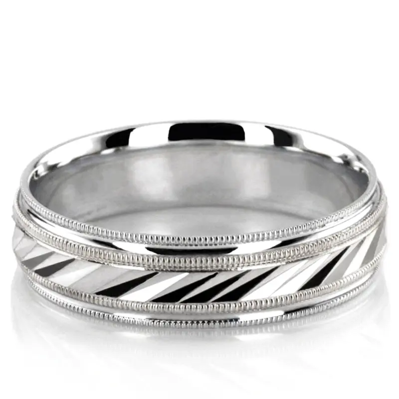 10K white gold 6mm. high polish basic-carved-diamond-cut-wedding-ring - main view