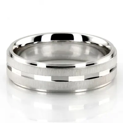 10K white gold 6mm. cross satin basic-diamond-carved-wedding-ring - alternate view 2 thumbnail