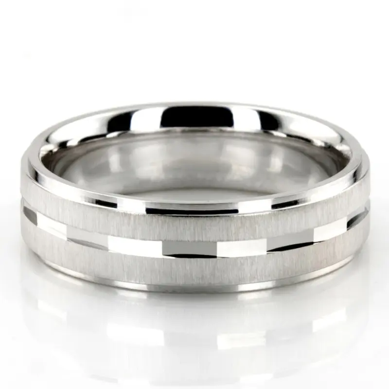 18K white gold 6mm. cross satin basic-diamond-carved-wedding-ring - main view