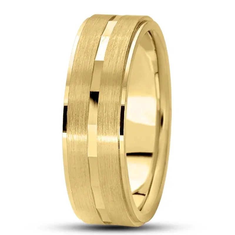 18K yellow gold 7mm. satin basic-diamond-carved-wedding-ring - alternate view 5