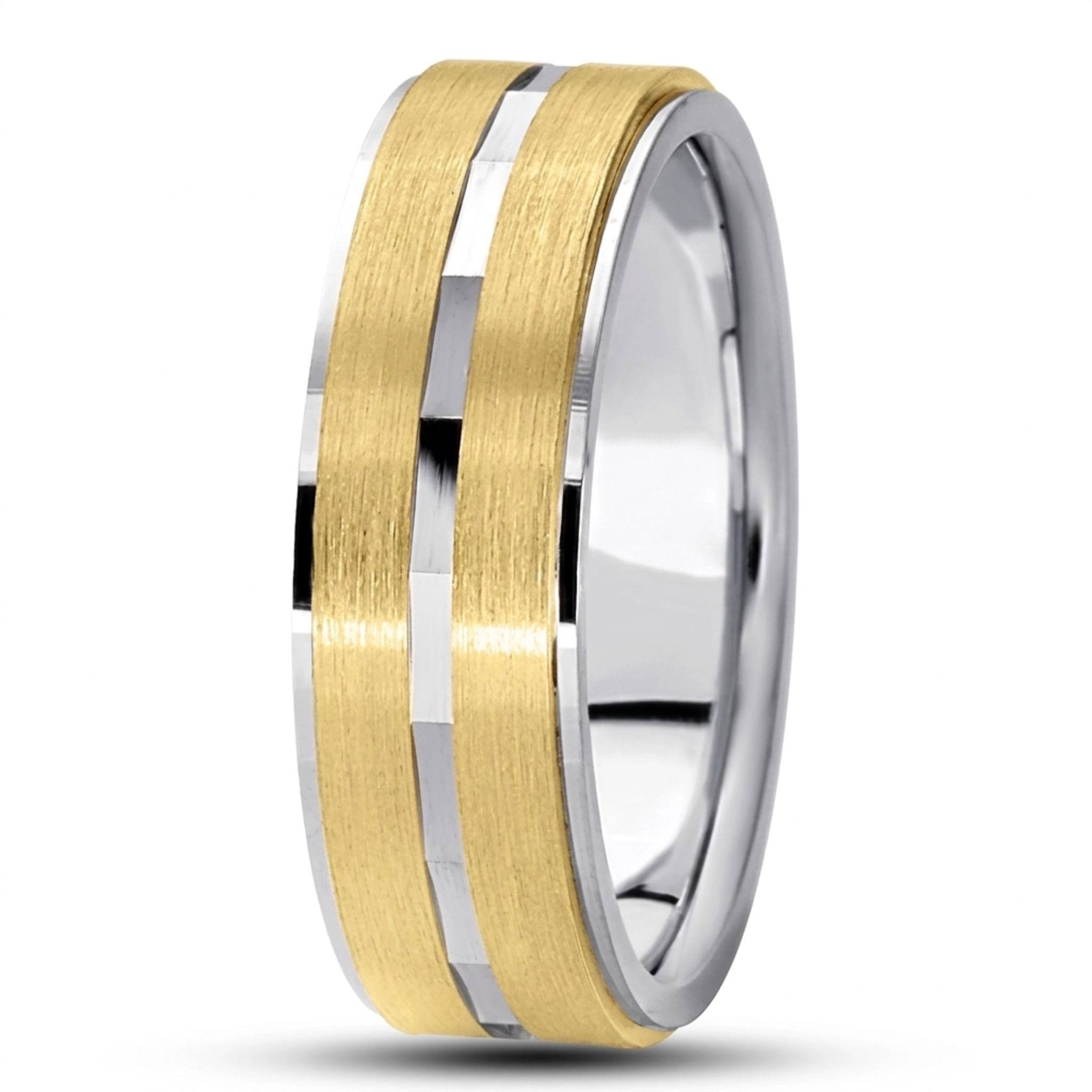 10K w-y-w-y-w gold 7mm. satin basic-diamond-carved-wedding-ring - alternate view 5