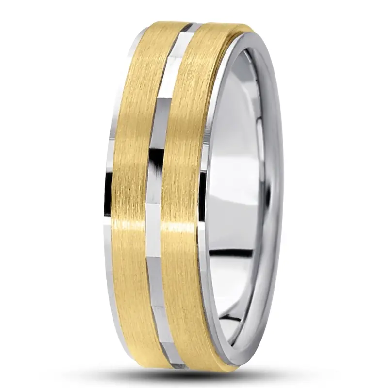 18K w-y-w-y-w gold 7mm. satin basic-diamond-carved-wedding-ring - alternate view 4