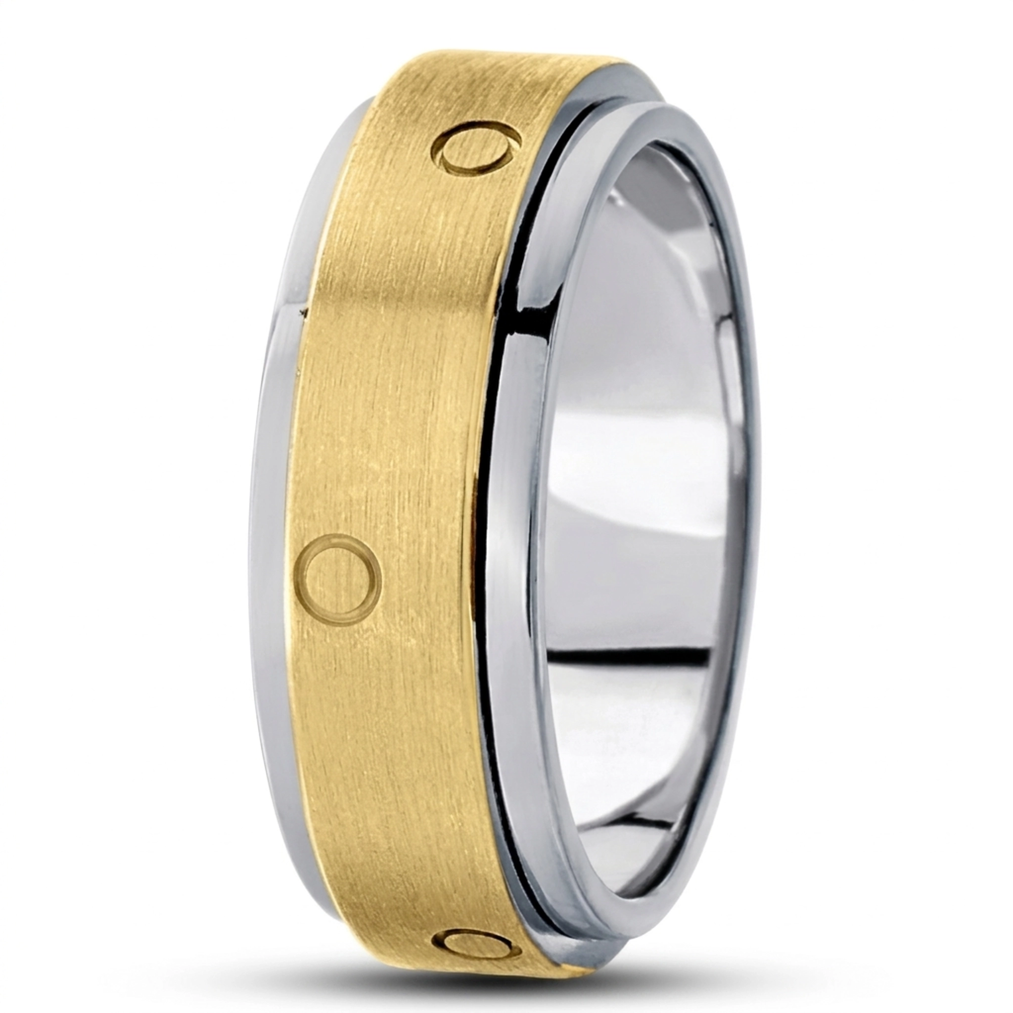 10K white-yellow-white gold 8mm. satin basic-carved-diamond-cut-wedding-ring - alternate view 3