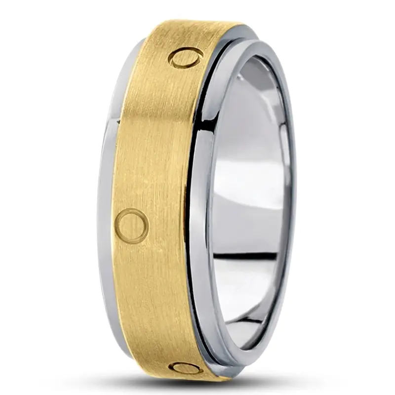 10K white-yellow-white gold 8mm. satin basic-carved-diamond-cut-wedding-ring - alternate view 3