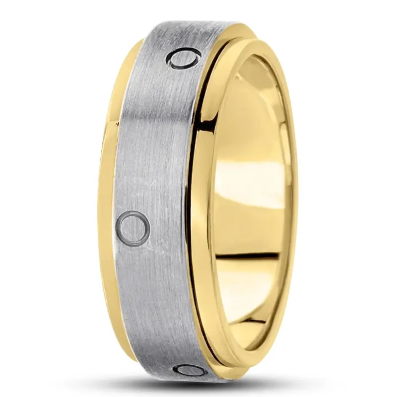 10K yellow-white-yellow gold 8mm. satin basic-carved-diamond-cut-wedding-ring - alternate view 4