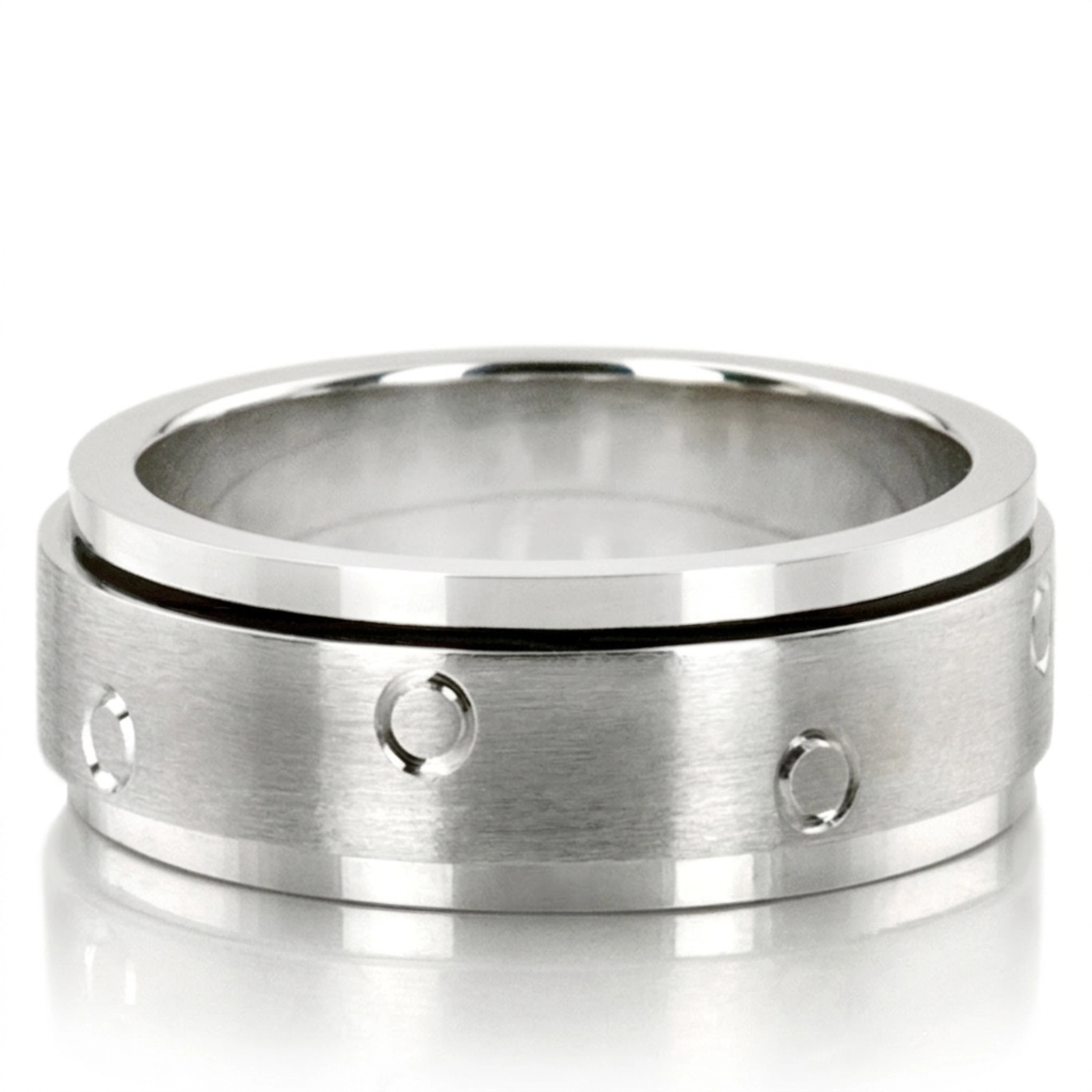 10K white gold 8mm. satin basic-carved-diamond-cut-wedding-ring - main view
