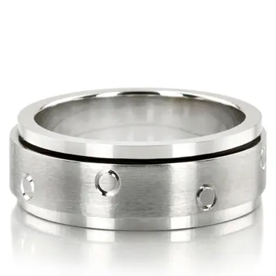 10K white gold 8mm. satin basic-carved-diamond-cut-wedding-ring - main view thumbnail