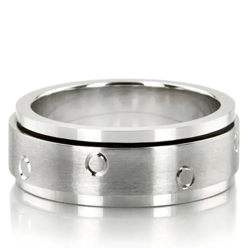 10K white gold 8mm. satin basic-carved-diamond-cut-wedding-ring - main view