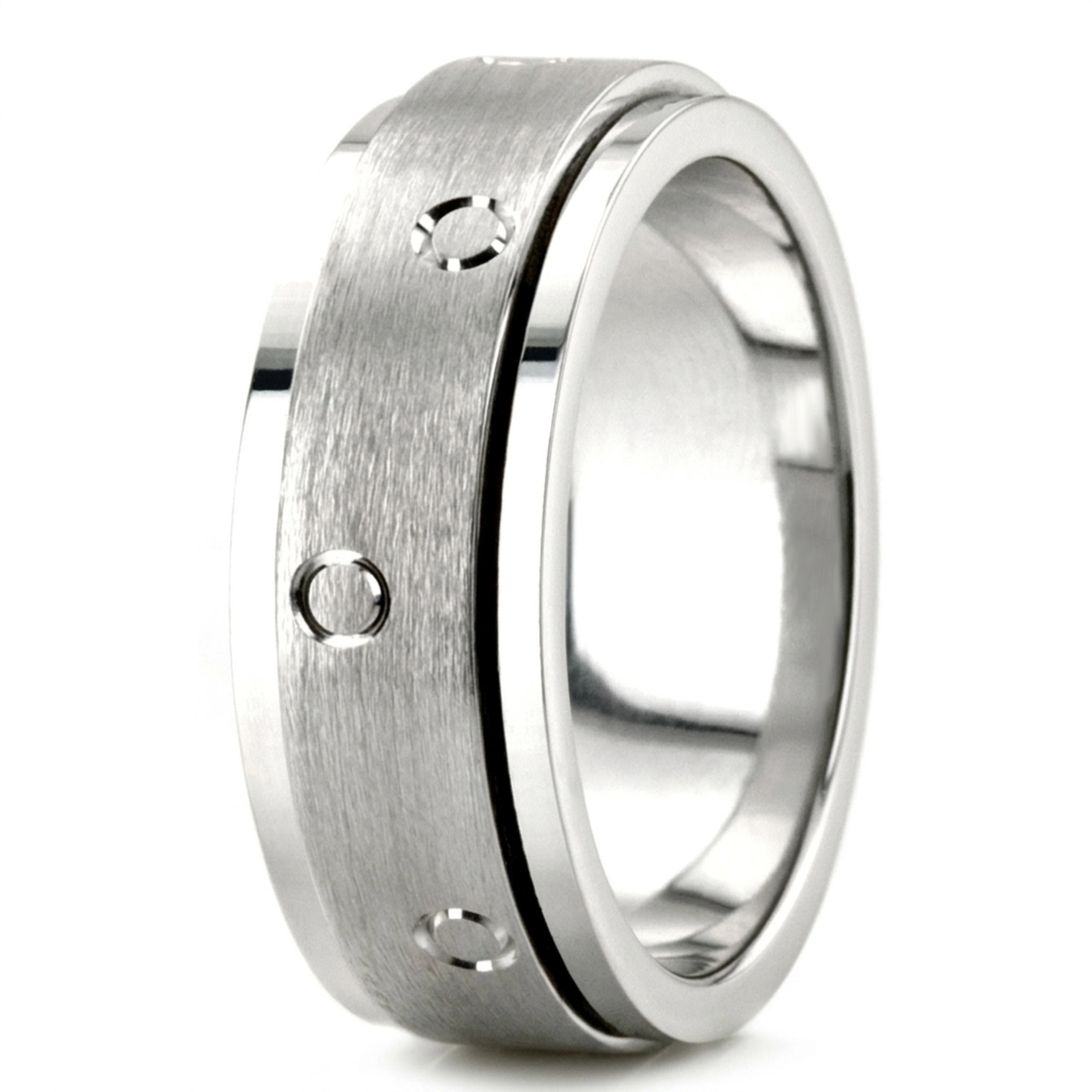 10K white gold 8mm. satin basic-carved-diamond-cut-wedding-ring - alternate view 6