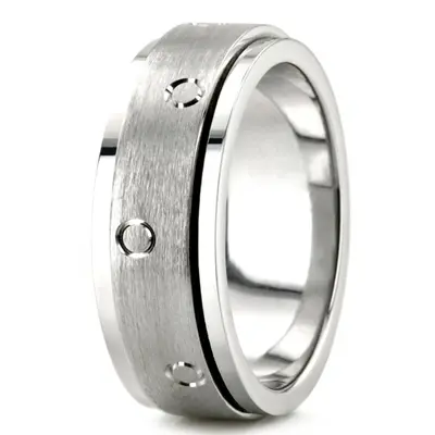 10K white gold 8mm. satin basic-carved-diamond-cut-wedding-ring - alternate view 6 thumbnail