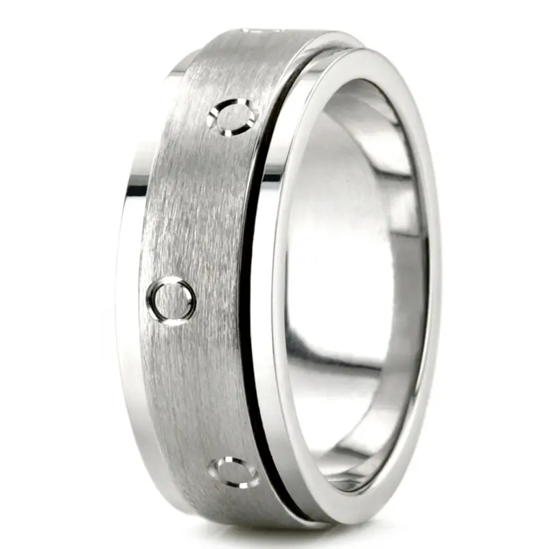 10K white gold 8mm. satin basic-carved-diamond-cut-wedding-ring - alternate view 6