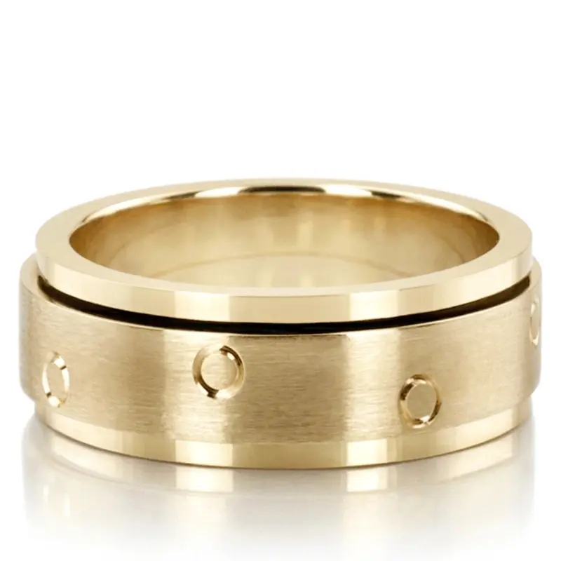 10K yellow gold 8mm. satin basic-carved-diamond-cut-wedding-ring - alternate view 2