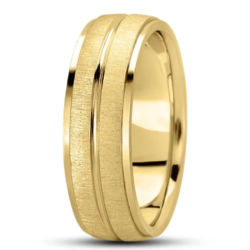10K yellow gold 7mm. cross satin basic-carved-simple-wedding-bands - alternate view 4