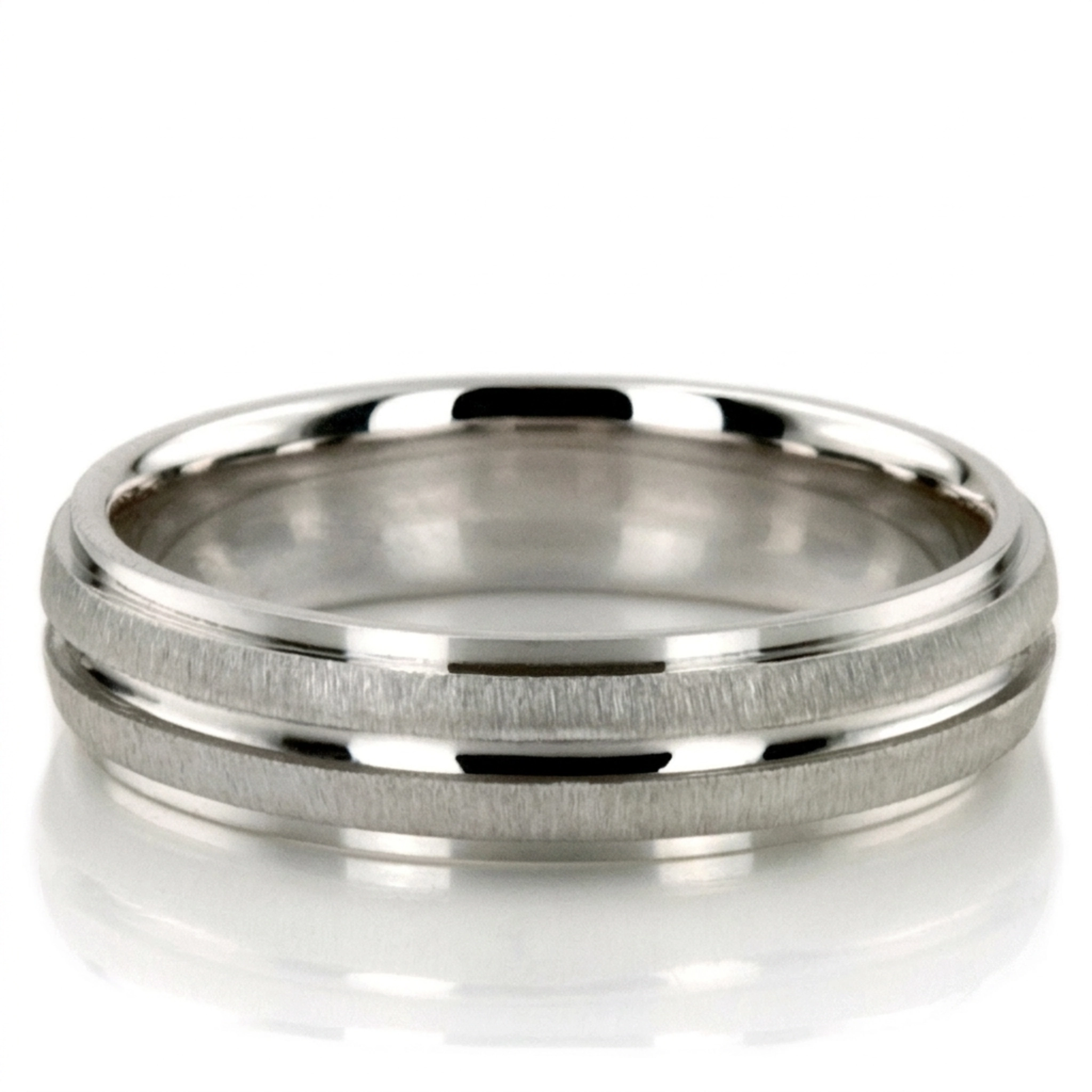 10K white gold 5mm. cross satin basic-carved-simple-wedding-bands - main view