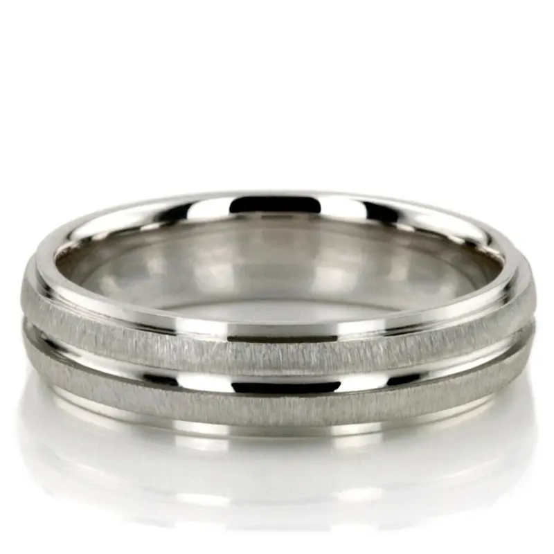 10K white gold 5mm. cross satin basic-carved-simple-wedding-bands - main view