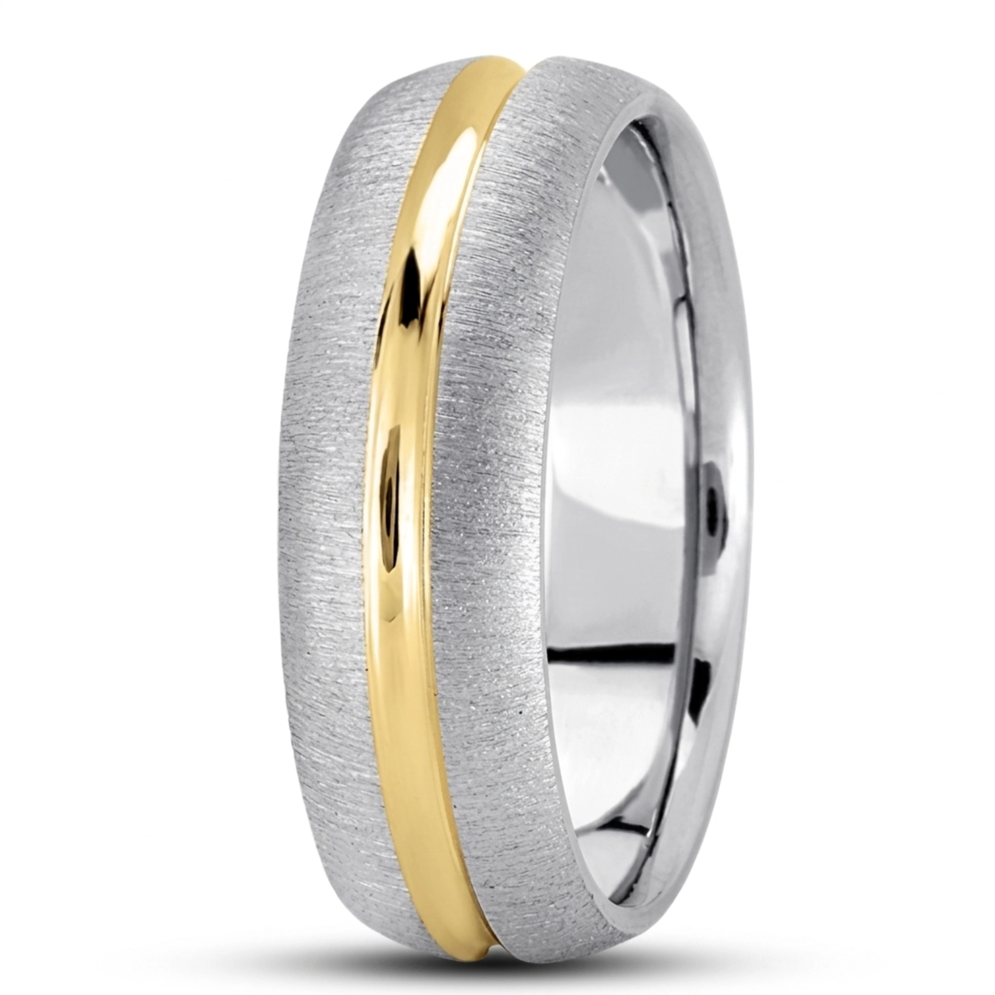 10K white-yellow-white gold 7mm. cross satin simple-carved-wedding-bands - alternate view 2