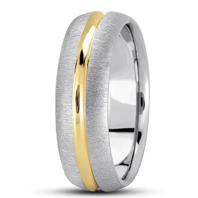 10K white-yellow-white gold 7mm. cross satin simple-carved-wedding-bands - alternate view 2 thumbnail