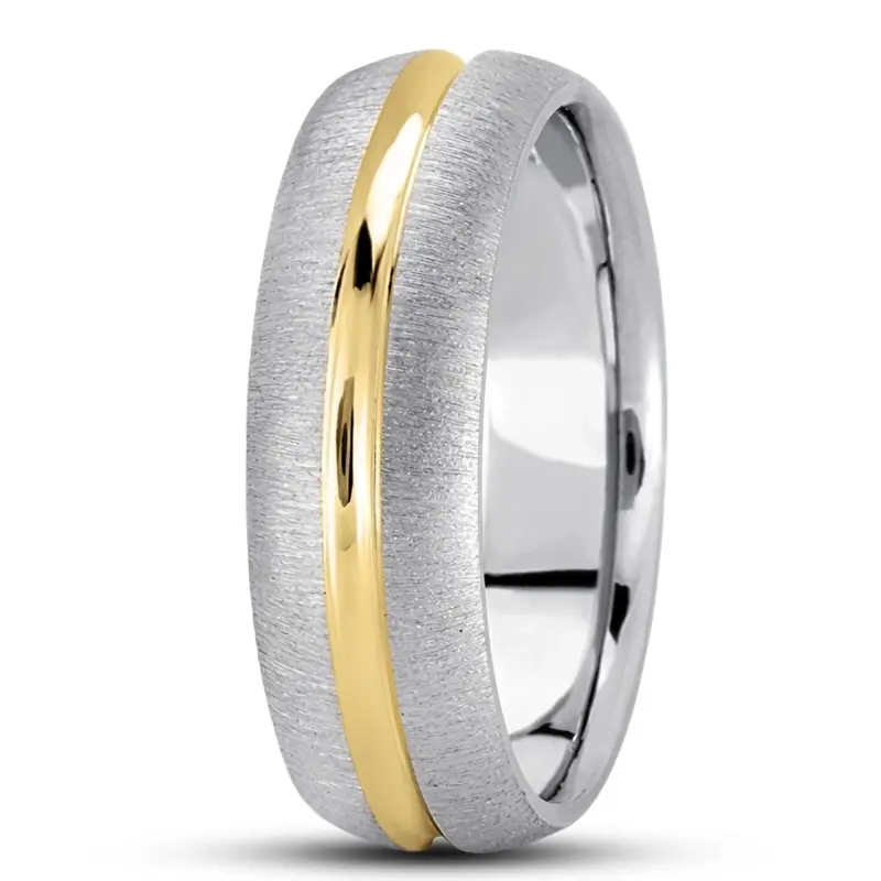10K white-yellow-white gold 7mm. cross satin simple-carved-wedding-bands - alternate view 2