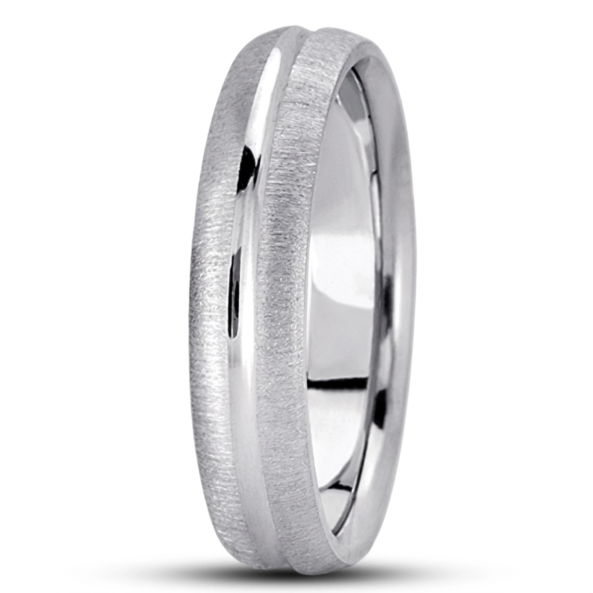 10K white gold 5mm. cross satin simple-carved-wedding-bands - main view