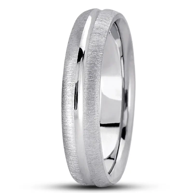 10K white gold 5mm. cross satin simple-carved-wedding-bands - main view