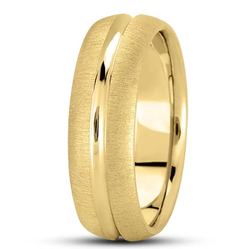 10K yellow gold 7mm. cross satin simple-carved-wedding-bands - alternate view 4