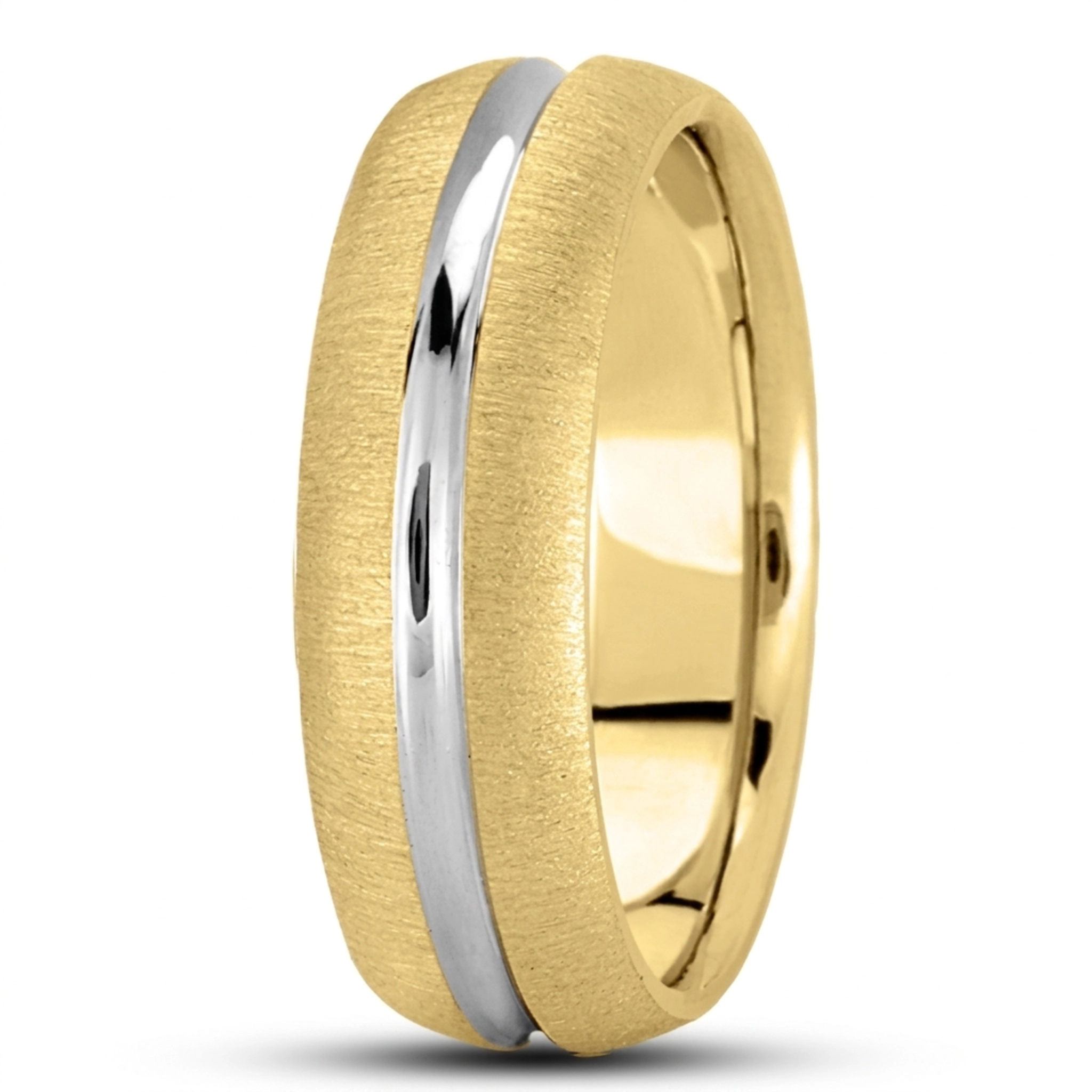 10K yellow-white-yellow gold 7mm. cross satin simple-carved-wedding-bands - alternate view 3