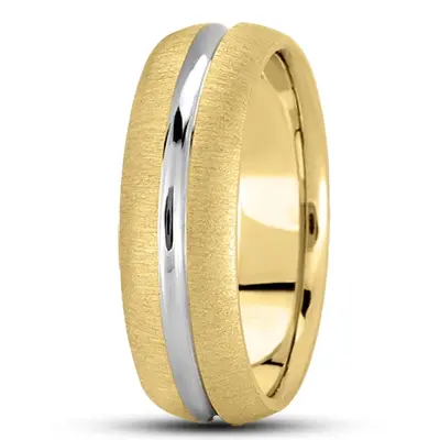 10K yellow-white-yellow gold 7mm. cross satin simple-carved-wedding-bands - alternate view 3 thumbnail