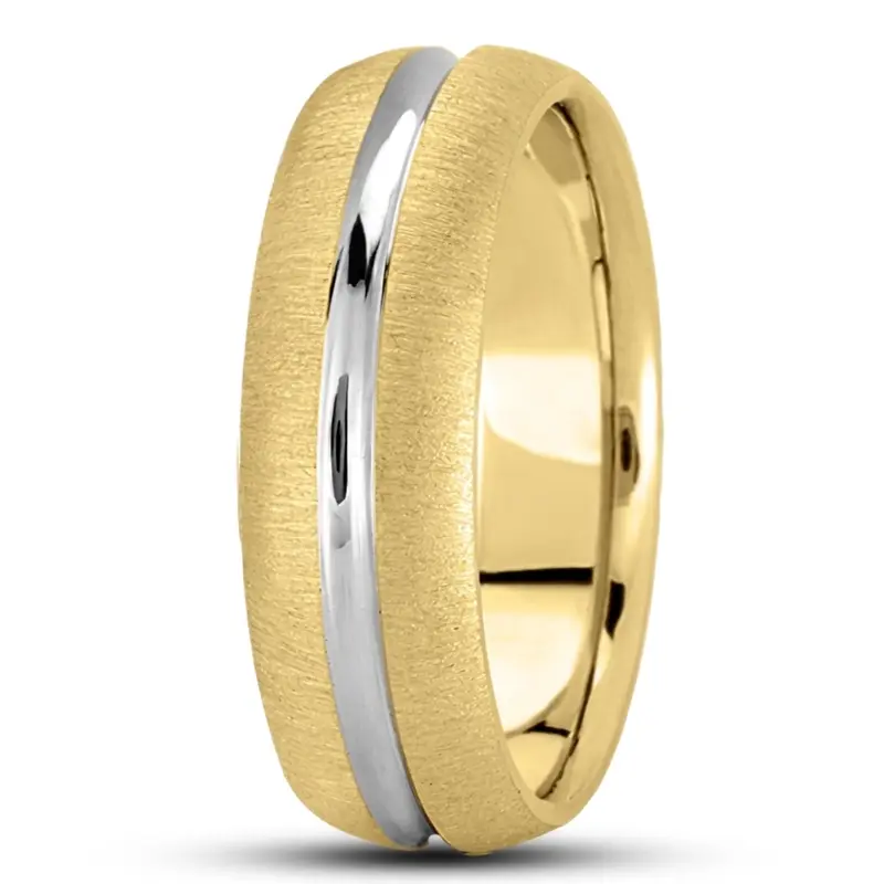 10K yellow-white-yellow gold 7mm. cross satin simple-carved-wedding-bands - alternate view 3