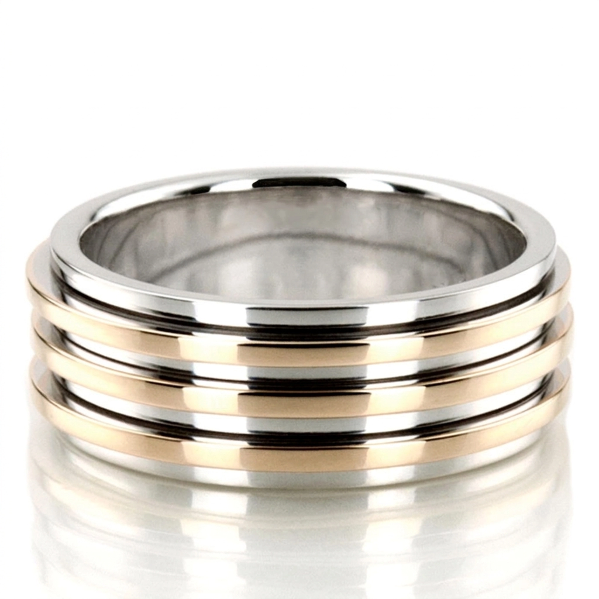 10K w-y-w-y-w gold 8mm. high polish basic-carved-diamond-cut-wedding-ring - alternate view 2