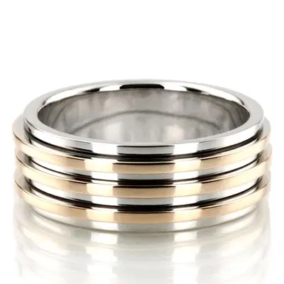 10K w-y-w-y-w gold 8mm. high polish basic-carved-diamond-cut-wedding-ring - alternate view 2 thumbnail