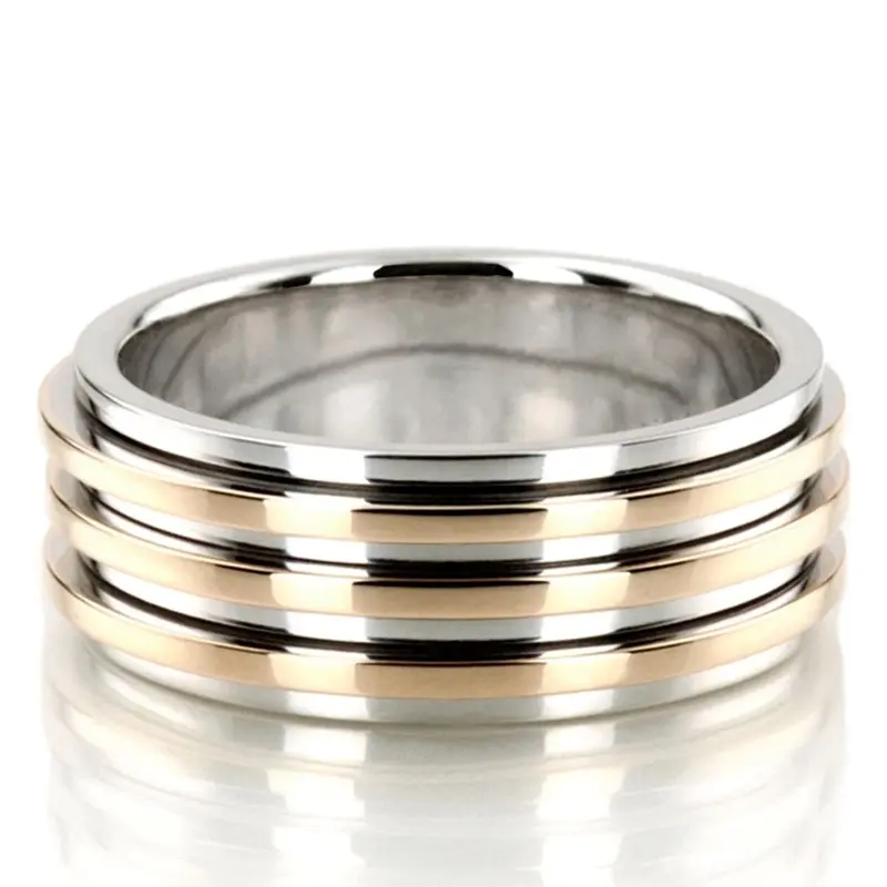10K w-y-w-y-w gold 8mm. high polish basic-carved-diamond-cut-wedding-ring - alternate view 2