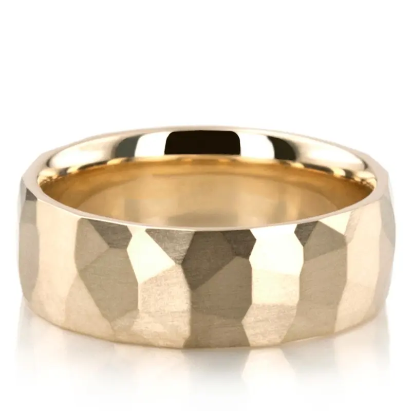 10K yellow gold 7mm. satin basic-diamond-carved-wedding-ring - alternate view 2